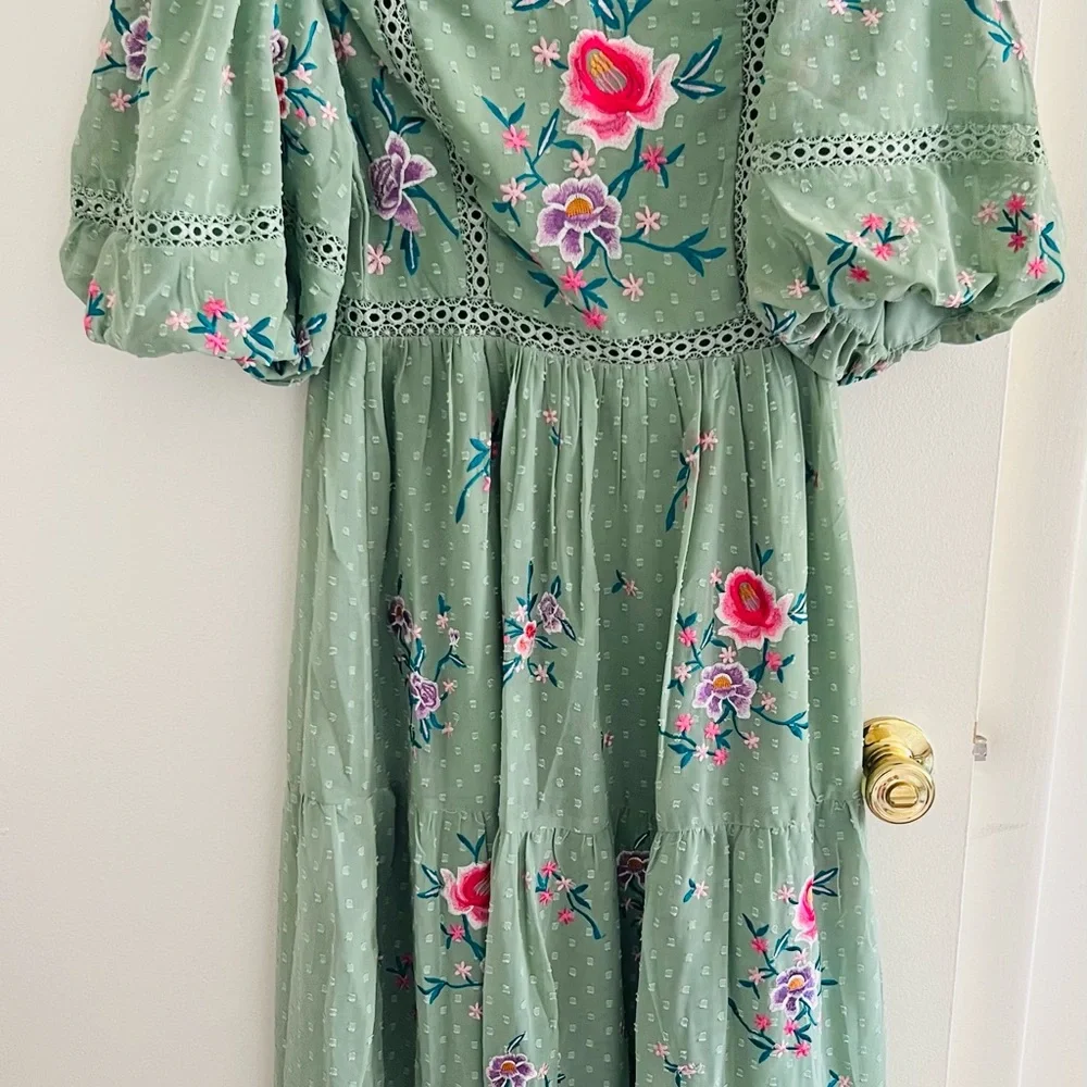 ASOS Green Embellished Ruffled Midi Dress - Picture 3 of 3